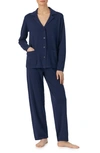Lauren Ralph Lauren Long Sleeve Cotton & Cashmere Knit Pajamas In Navy