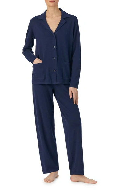 Lauren Ralph Lauren Long Sleeve Cotton & Cashmere Knit Pajamas In Navy