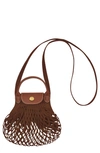 Longchamp Le Pliage Extra Small Filet Knit Shoulder Bag In Tobacco
