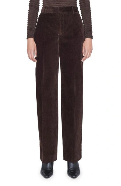 Frame Pleated High Waist Stretch Cotton Corduroy Pants In Brown