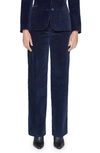 Frame Pleated High Waist Stretch Cotton Corduroy Pants In Navy