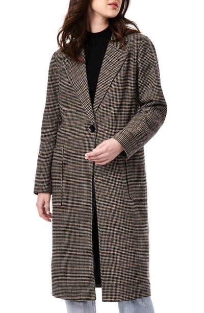 Bernardo Microhoundstooth Wool Duster Coat In Brown Colorway