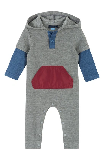 Andy & Evan Babies' Colorblock Hooded Romper In Color Block Grey