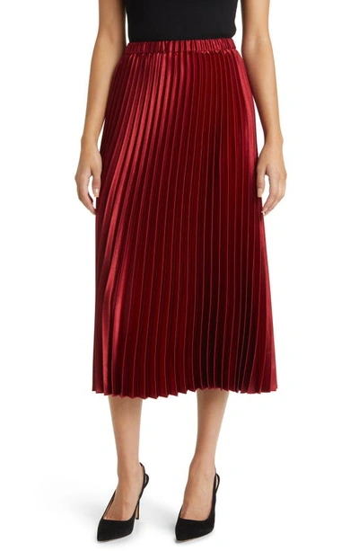 Anne Klein Pleated Satin Skirt In Titan Red