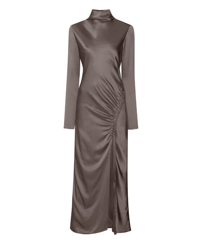 Lapointe Satin Bias Dress With Slit In Steel