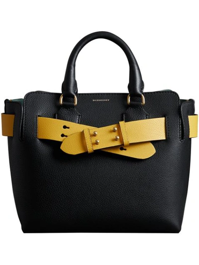 Burberry Small Contrast Belt Leather Tote - Black
