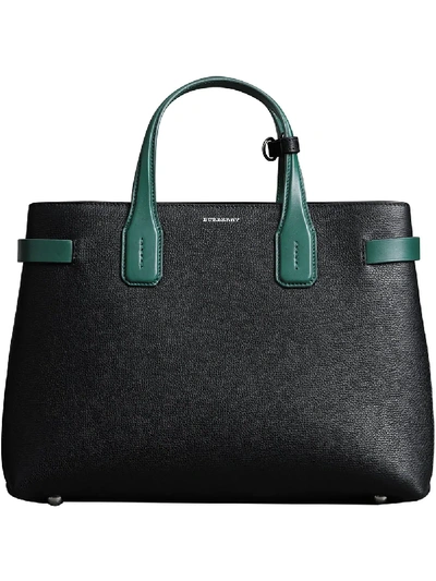 Burberry The Medium Banner In Two-tone Leather In Black/sea Green