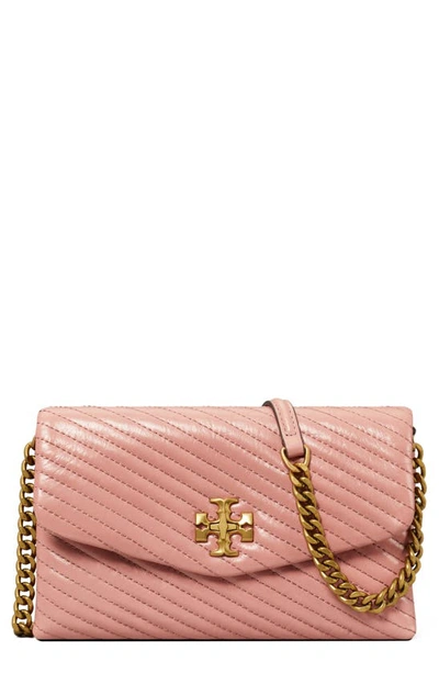 Tory Burch Kira Moto Quilt Chain Wallet In Pink Magnolia