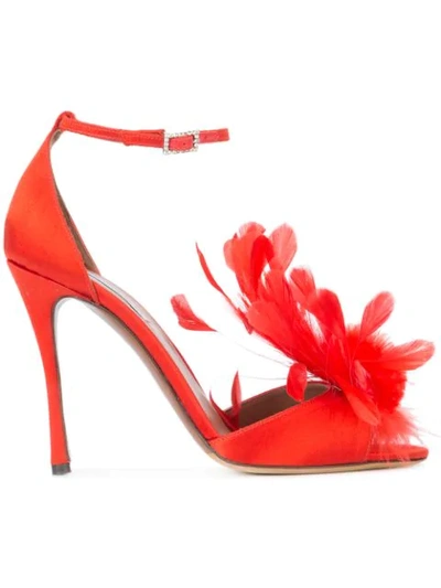 Tabitha Simmons Feather Embellished Pumps In Red