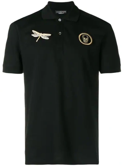 Alexander Mcqueen Dragonfly And Skull Patch Polo Shirt - Black