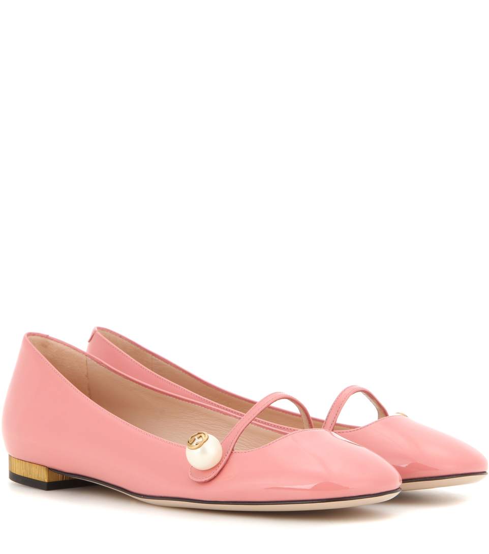Gucci Embellished Patent Leather Ballerinas In Piek Romaetique | ModeSens