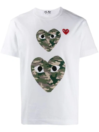 Comme Des Garçons Play Double Camo Logo T-shirt In White