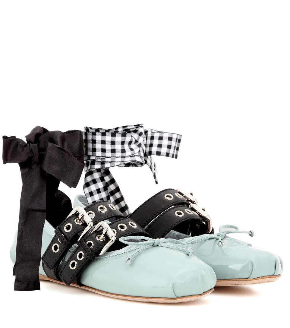 Miu Miu Buckle-embellished Patent Leather Ballerinas In Astro | ModeSens