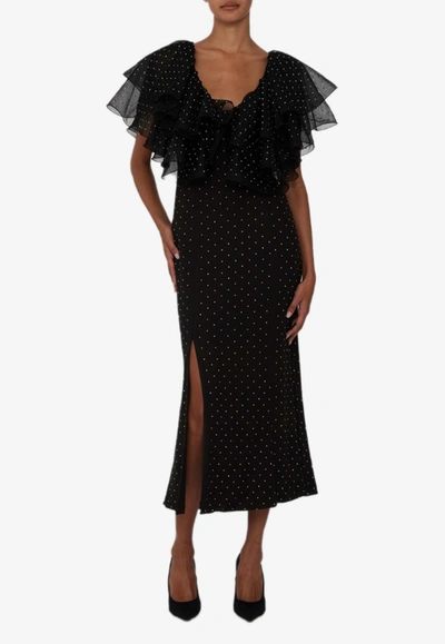 rotate embellished mesh cocktail dress Birger Christensen Crystal-embellished Midi In Black Crafted from airy mesh Size US | EU:8 | 40 Flower mesh maxi dress burgundy Old money woman Boho Bell Loneg-sleeve Country