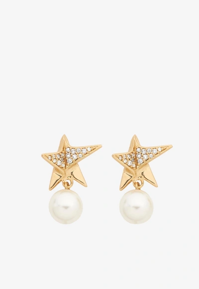 Ferragamo Crystal-embellished Star Drop Earrings In Gold