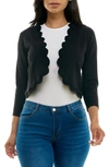 Nina Leonard Scalloped Bolero Shrug Sweater In Black