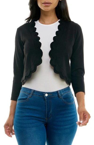 Nina Leonard Scalloped Bolero Shrug Sweater In Black