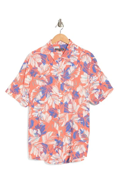 Slate & Stone Tropical Frond Print Short Sleeve Button-up Shirt In Orange Mixed Large Palm