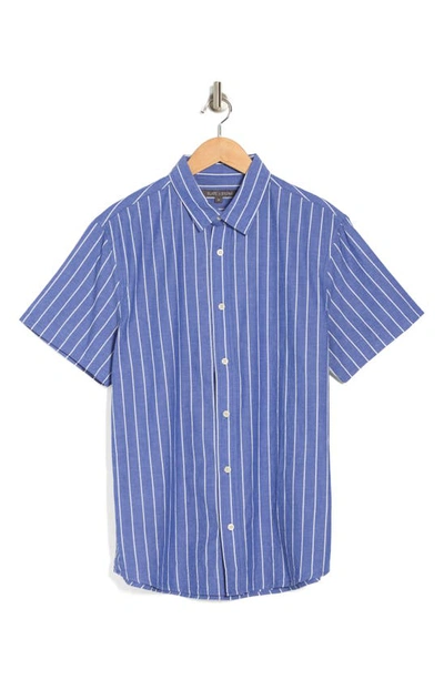 Slate & Stone Stripe Short Sleeve Cotton Poplin Button-up Shirt In Blue White Pencil Stripe