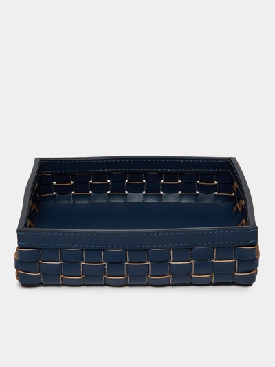 Riviere Barcelona Low Rectangular Leather Basket In Blue