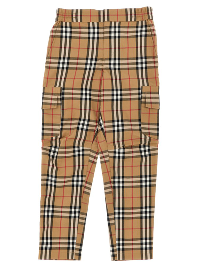 Burberry Kids'  Childrens Check Cotton Cargo Trousers In Archive Beige