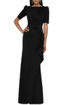 Xscape Ruffle Puff Sleeve Gown In Black