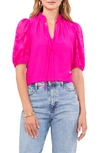 Vince Camuto Floral Sleeve Tie Neck Blouse In Fuchsia