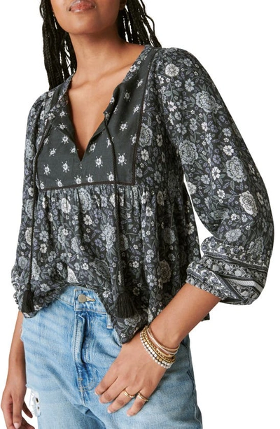 Lucky Brand Floral Print Long Sleeve Peasant Blouse In Pavement Multi