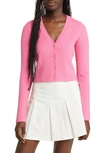 Bp. Crop Rib Cardigan In Pink Azalea