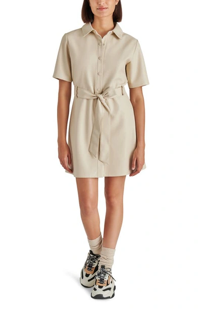 Steve Madden Jolene Belted Faux Leather Mini Shirtdress In Bone