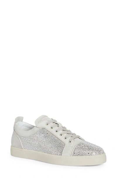 Christian Louboutin Louis Junior Crystal Embellished Sneaker In F668-albatre/ Cry Argent Flare