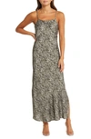 Open Edit Satin Slipdress In Black Olive Acrylic Texture