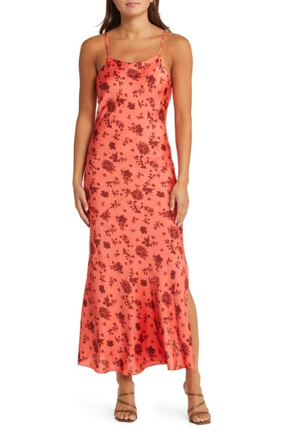 Open Edit Satin Slipdress In Orange Rumba Botanical Shadow