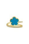 Cz By Kenneth Jay Lane Women's Look Of Real 14k Goldplated, Synthetic Turquoise & Cubic Zirconia Clover Wrap Ring