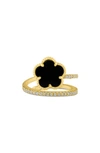 Cz By Kenneth Jay Lane Pavé Clover Wrap Ring In Black/ Gold