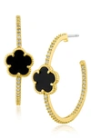 Cz By Kenneth Jay Lane Pavé Clover Hoop Earrings In Black/ Gold