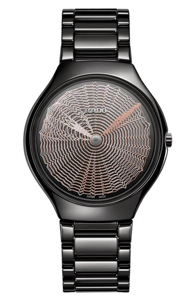 Rado True Thinline Deep Web Automatic Bracelet Watch, 40mm In Black