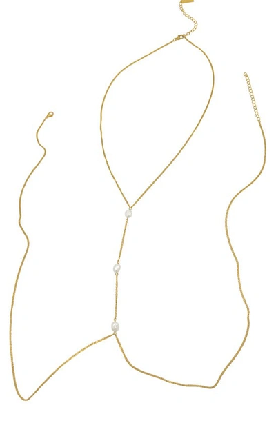 Adornia Fine Water Resistant 14k Gold Plated Freshwater Pearl Body Chain In Yellow