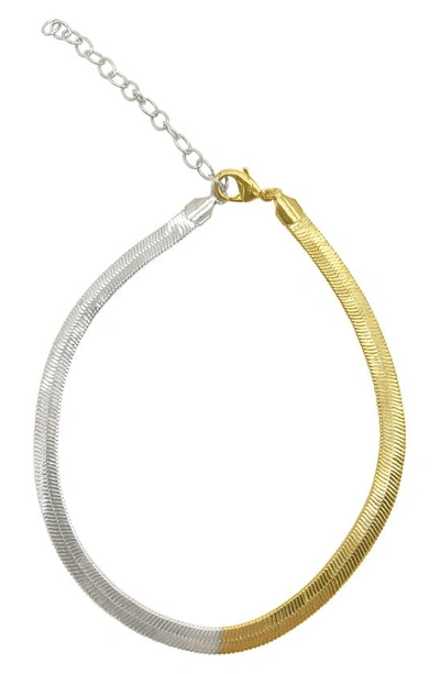 Adornia Water Resistant Two-tone Herringbone Chain Necklace In Multi