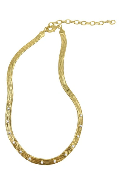 Adornia Fine Water Resistant 2mm Pearl Herringbone Chain Necklace In Yellow