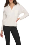 Andrew Marc Sport Long Sleeve Ribbed Top In Cream