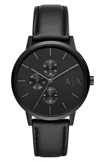 Armani Exchange Ax  Leather Strap Watch, 42mm In Black