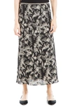 Max Studio Bias Satin Skirt In Black/ Cream Paisley