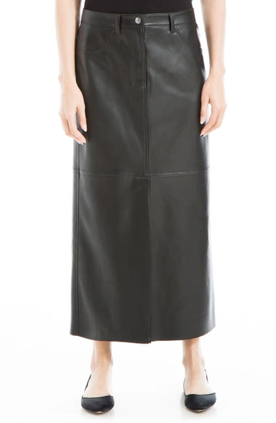 Max Studio Faux Leather Slit Front Skirt In Black-black