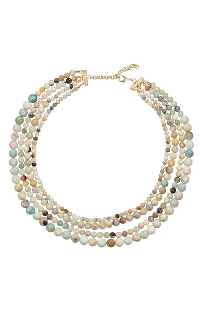 Eye Candy Los Angeles Stone Beaded Layered Necklace In Beige