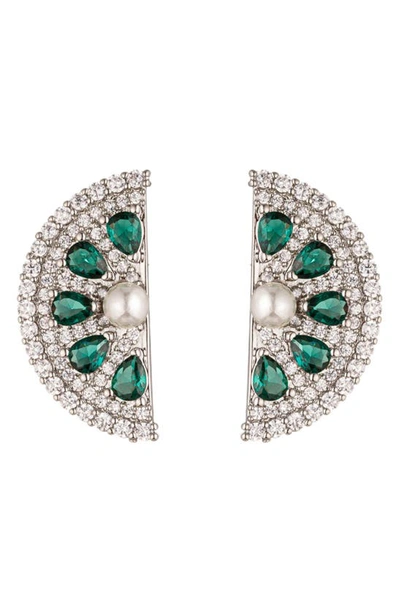 Eye Candy Los Angeles Lime Slice Imitation Pearl & Cubic Zirconia Stud Earrings In Silver