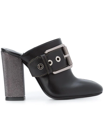 Barbara Bui Buckle Front Boot Style Mules In Black