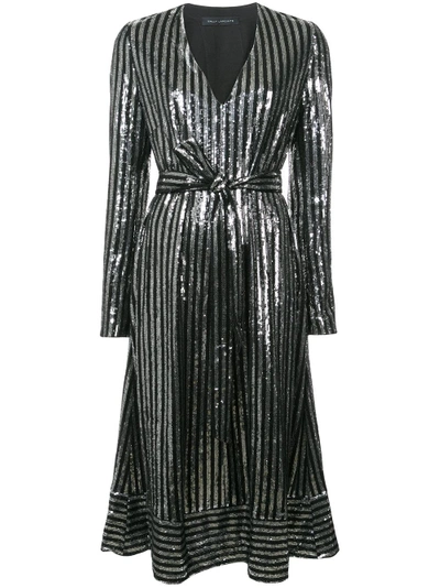 Sally Lapointe Sequin Striped Midi Dress In Black
