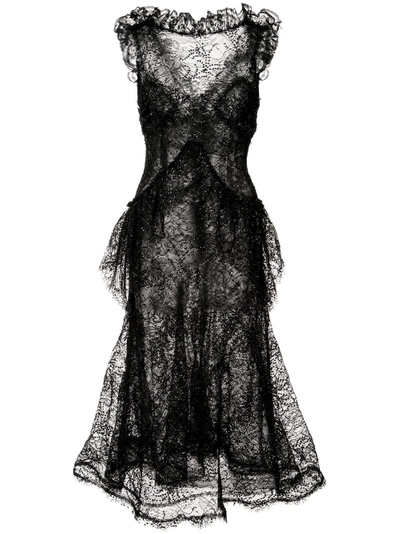 Rodarte Sheer Structured Dress - Black