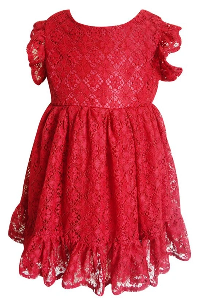Popatu Kids' Ruffle Sleeve Lace Dress In Burgundy